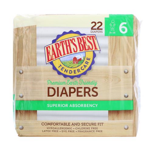Earth's Best, TenderCare, Premium Earth Friendly, Diapers, Size 6, 35 + lbs, 22 Diapers فوائد