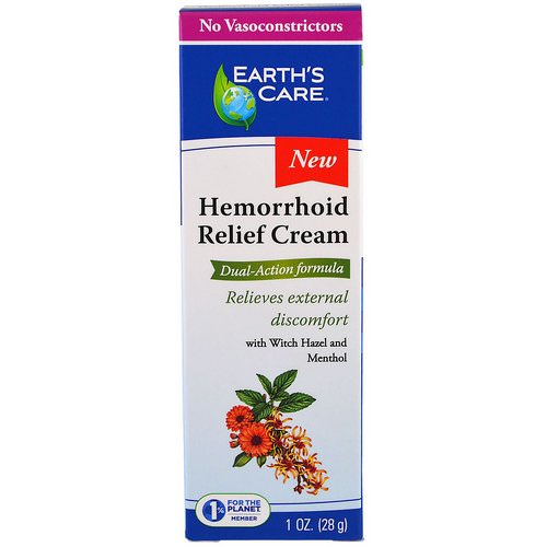 Earth's Care, Hemorrhoid Relief Cream with Witch Hazel and Menthol, 1 oz (28 g) فوائد