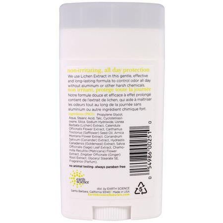 Earth Science, Natural Deodorant, Liken Plant, Herbal Scent, 2.45 oz (70 g):مزيل العرق, الحمام
