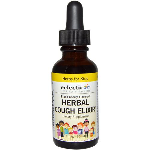 Eclectic Institute, Herbs For Kids, Herbal Cough Elixir, Black Cherry Flavored, 1 fl oz (30 ml) فوائد