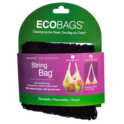 ECOBAGS, Market Collection, String Bag, Long Handle 22 in, Black, 1 Bag فوائد