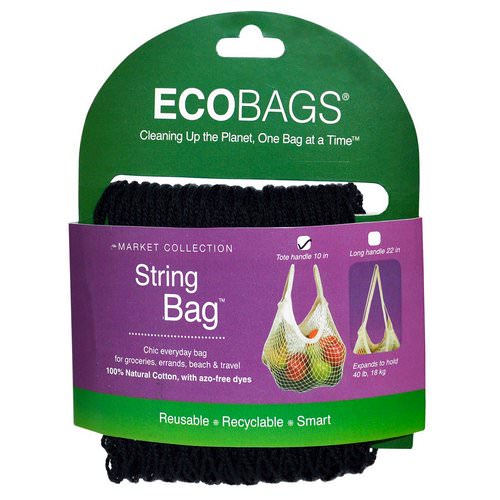 ECOBAGS, Market Collection, String Bag, Tote Handle 10 in, Black, 1 Bag فوائد