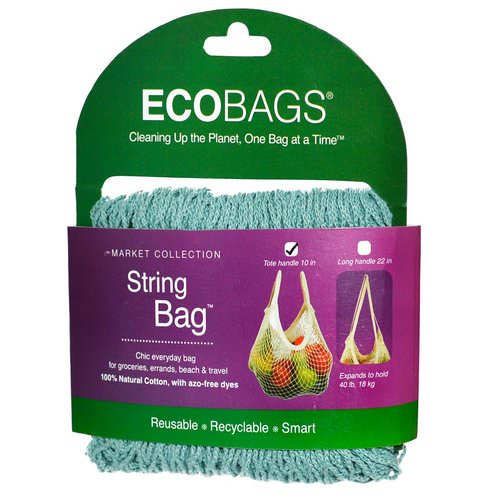 ECOBAGS, Market Collection, String Bag, Tote Handle 10 in, Washed Blue, 1 Bag فوائد