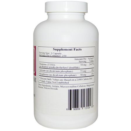 Ecological Formulas, Allithiamine (Vitamin B1), 50 mg, 250 Capsules:فيتامين ب, الفيتامينات