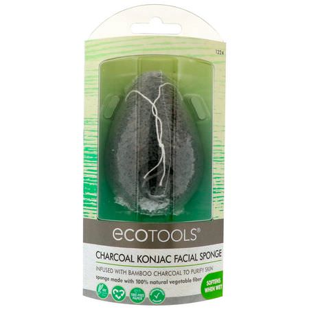 EcoTools, Charcoal Konjac Facial Sponge, 1 Sponge:الفحم أ, الفحم المنشط, التطهير