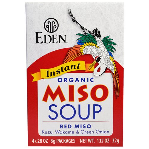 Eden Foods, Instant Organic Miso Soup, Red Miso, Kuzu, Wakame & Green Onion, 4 Packages, .28 oz (8 g) Each فوائد