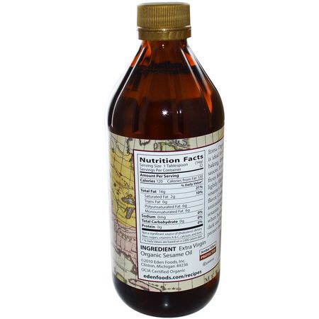 Eden Foods, Organic Sesame Oil, Unrefined, 16 fl oz (473 ml):زيت السمسم ,الخل