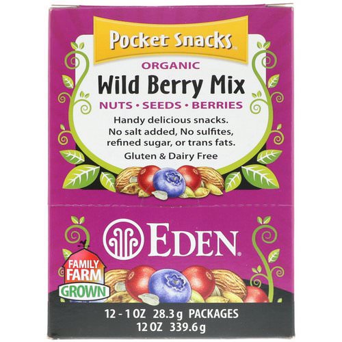 Eden Foods, Pocket Snacks, Organic Wild Berry Mix, 12 Packages, 1 oz (28.3 g) Each فوائد