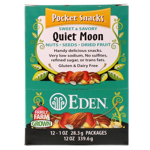 Eden Foods, Pocket Snacks, Quiet Moon, Nuts, Seeds, Dried Fruit, 12 Packages, 1 oz (28.3 g) Each فوائد