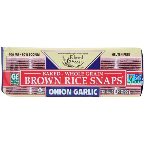 Edward & Sons, Baked Whole Grain Brown Rice Snaps, Onion Garlic, 3.5 oz (100 g) فوائد