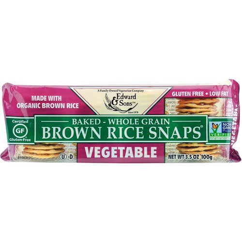 Edward & Sons, Baked Whole Grain Brown Rice Snaps, Vegetable, 3.5 oz (100 g) فوائد