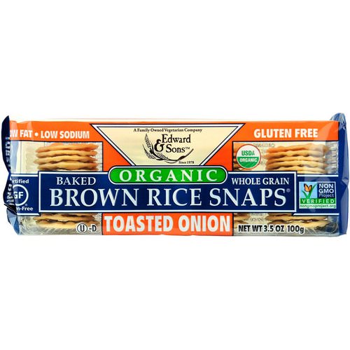 Edward & Sons, Organic, Baked Whole Grain Brown Rice Snaps, Toasted Onion, 3.5 oz (100 g) فوائد
