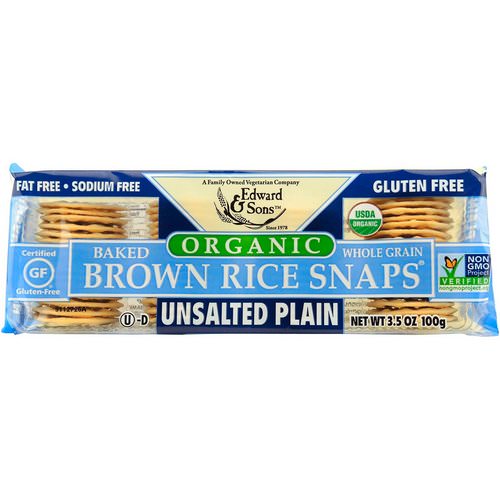 Edward & Sons, Organic, Baked Whole Grain Brown Rice Snaps, Unsalted Plain, 3.5 oz (100 g) فوائد