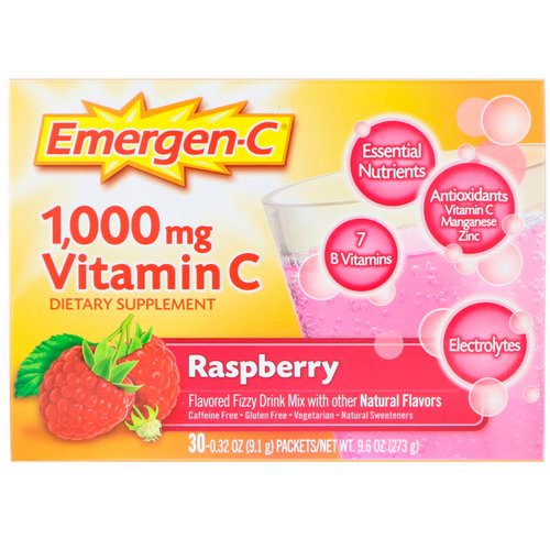 Emergen-C, Vitamin C, Flavored Fizzy Drink Mix, Raspberry, 1,000 mg, 30 Packets, 0.32 oz (9.1 g) Each فوائد