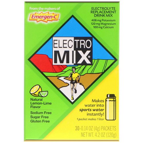 Emergen-C, Electro Mix, Electrolyte Replacement Drink Mix, Natural Lemon-Lime, 30 Packets, 0.14 oz (4 g) Each فوائد