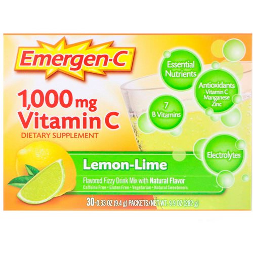 Emergen-C, Vitamin C, Flavored Fizzy Drink Mix, Lemon-Lime, 1,000 mg, 30 Packets, 0.33 oz (9.4 g) Each فوائد