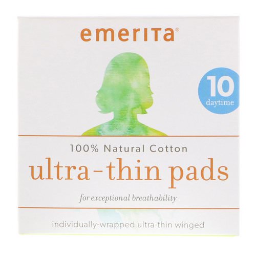 Emerita, 100% Natural Cotton Ultra-Thin Pads, Daytime, 10 Pads فوائد