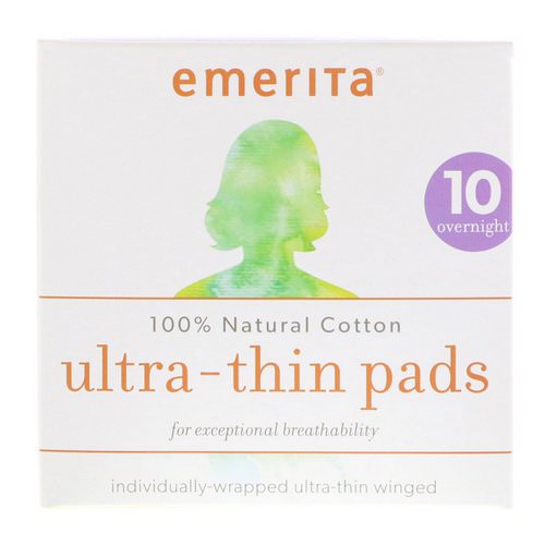 Emerita, 100% Natural Cotton Ultra-Thin Pads, Overnight, 10 Pads فوائد