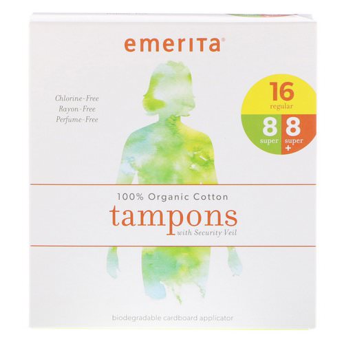 Emerita, 100% Organic Cotton Tampons with Security Veil, Multipack, 32 Tampons فوائد