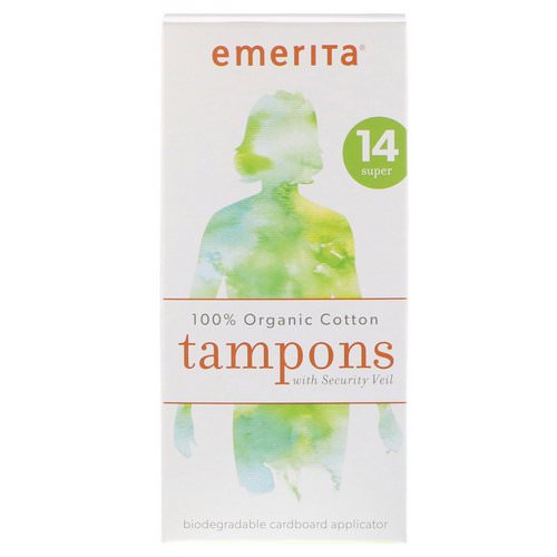 Emerita, 100% Organic Cotton Tampons with Security Veil, Super, 14 Tampons فوائد