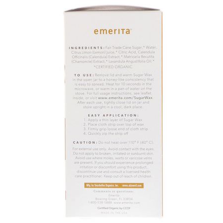 Emerita, Hair Removal Sugar Wax Kit for Face and Body, Organic, 5.5 oz (155 g):الشمع, إزالة الشعر