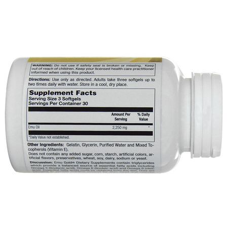Emu Gold, Fully Refined EMU Oil, Ultra Active, 750 mg, 90 Softgels:تركيبات Omega 3-6-9, EFA