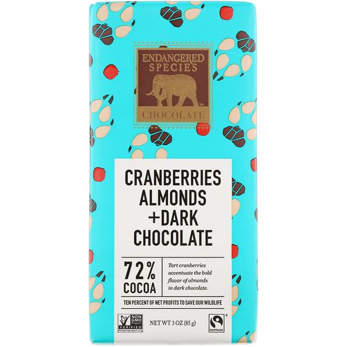 Endangered Species Chocolate, Cranberries, Almonds + Dark Chocolate, 3 oz (85 g) فوائد