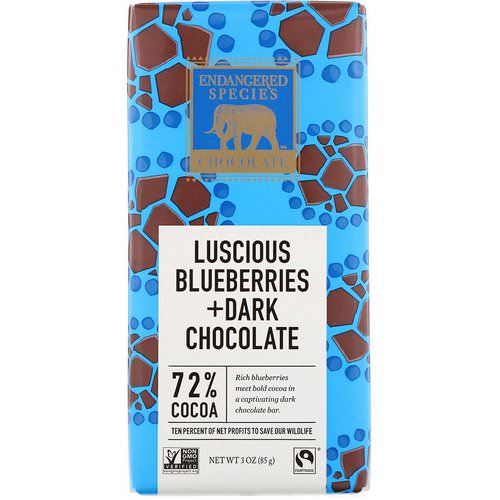 Endangered Species Chocolate, Luscious Blueberries + Dark Chocolate, 3 oz (85 g) فوائد