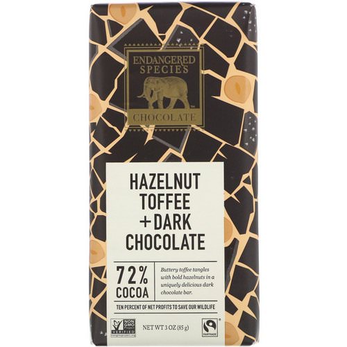 Endangered Species Chocolate, Hazelnut Toffee + Dark Chocolate, 3 oz (85 g) فوائد