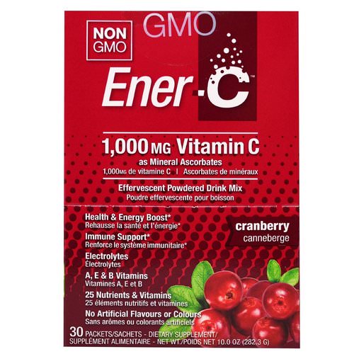 Ener-C, Vitamin C, Effervescent Powdered Drink Mix, Cranberry, 30 Packets, 10.0 oz (282.3 g) فوائد