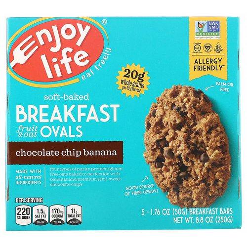Enjoy Life Foods, Soft-Baked Breakfast Fruit & Oat Ovals, Chocolate Chip Banana, 5 Bars, 1.76 oz (50 g) Each فوائد