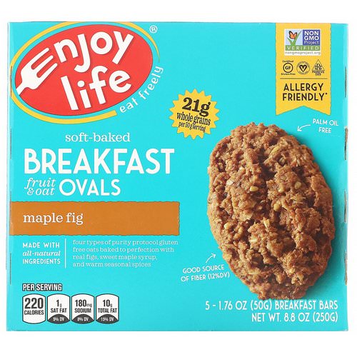Enjoy Life Foods, Soft-Baked Breakfast Fruit & Oat Ovals, Maple Fig, 5 Bars, 1.76 oz (50 g) Each فوائد
