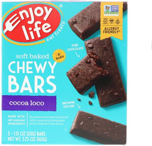 Enjoy Life Foods, Soft Baked Chewy Bars, Cocoa Loco, 5 Bars, 1.15 oz (33 g) Each فوائد