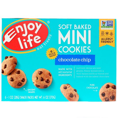 Enjoy Life Foods, Soft Baked Mini Cookies, Chocolate Chip, 6 Snack Packs, 1 oz (28 g) Each فوائد