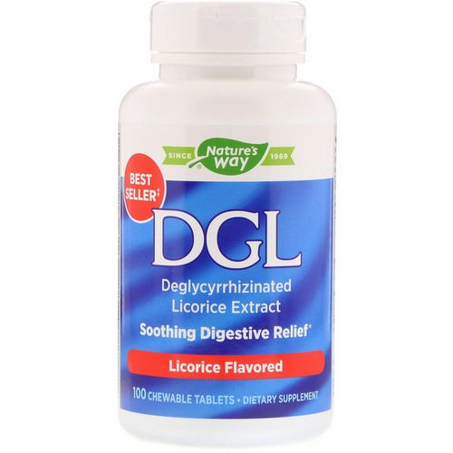 Nature's Way, DGL, Deglycyrrhizinated Licorice Extract, Licorice Flavored, 100 Chewable Tablets فوائد