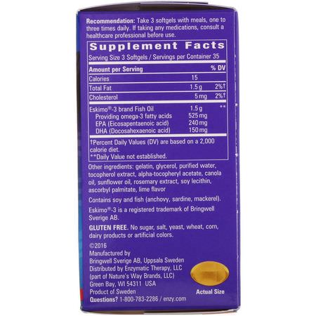 Enzymatic Therapy, Eskimo-3, Ultra-Pure Omega-3, 105 Softgels:زيت السمك أوميغا 3, EPA DHA