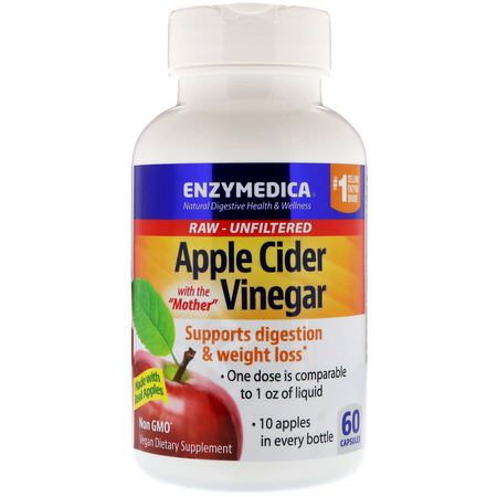 Enzymedica Apple Cider Vinegar - خل التفاح, ال,زن, النظام الغذائي, المكملات الغذائية