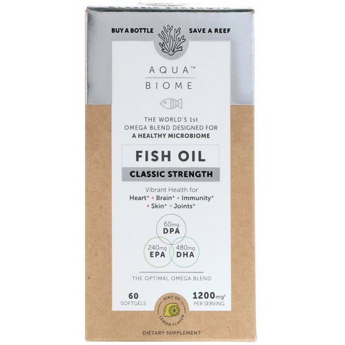 Enzymedica, Aqua Biome, Fish Oil, Classic Strength, Lemon Flavor, 60 Softgels فوائد