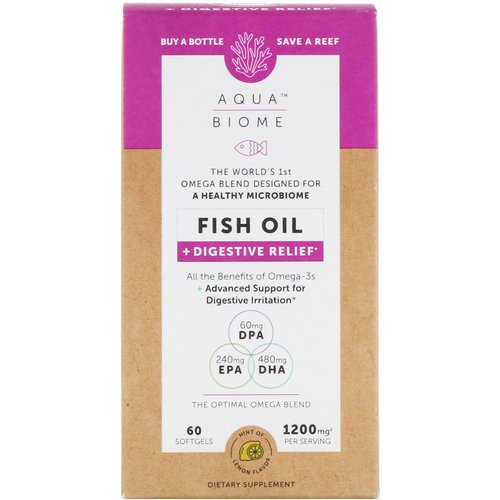 Enzymedica, Aqua Biome, Fish Oil + Digestive Relief, Lemon Flavor, 60 Softgels فوائد