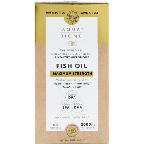 Enzymedica, Aqua Biome, Fish Oil, Maximum Strength, Lemon Flavor, 60 Softgels فوائد