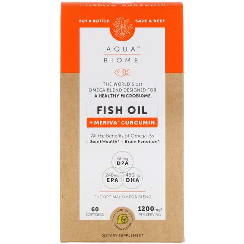 Enzymedica, Aqua Biome, Fish Oil + Meriva Curcumin, Lemon Flavor, 60 Softgels فوائد