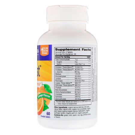 Enzymedica, Digest, Complete Digestion Formula, Orange Flavor, 60 Chewable Tablets:سخام, غاز