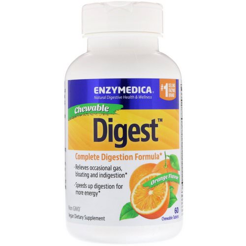 Enzymedica, Digest, Complete Digestion Formula, Orange Flavor, 60 Chewable Tablets فوائد