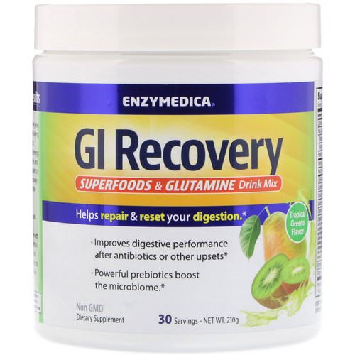 Enzymedica, GI Recovery Superfoods & Glutamine Drink Mix, Tropical Greens Flavor, 210 g فوائد