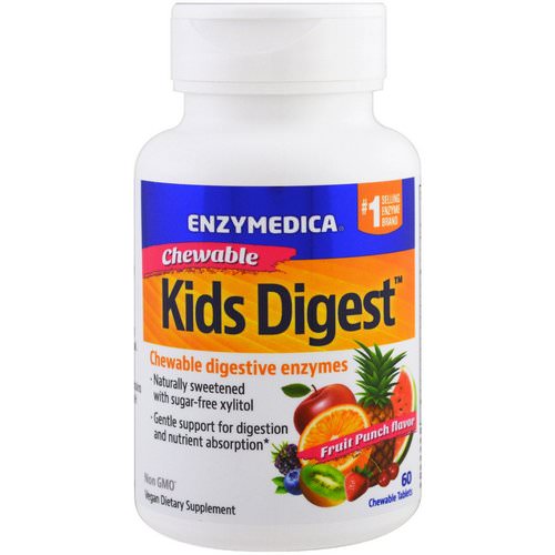 Enzymedica, Kids Digest, Chewable Digestive Enzymes, Fruit Punch, 60 Chewable Tablets فوائد