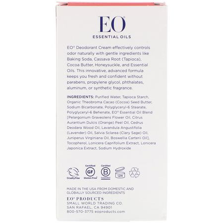 EO Products, Deodorant Cream, Geranium, 1.8 oz (53 g):مزيل العرق, الحمام