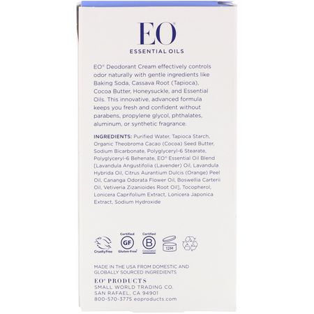 EO Products, Deodorant Cream, Lavender, 1.8 oz (53 g):مزيل العرق, الحمام