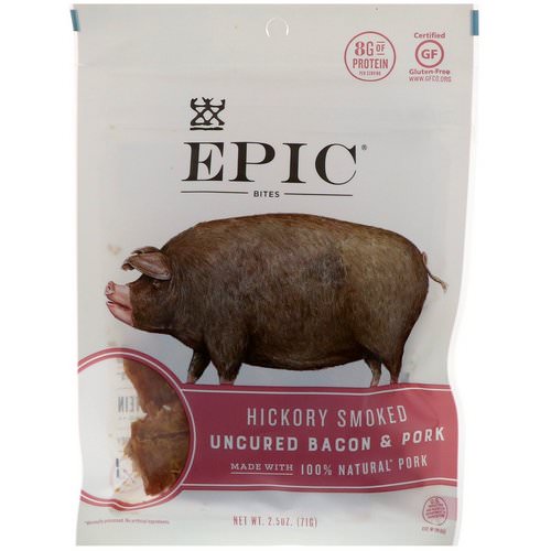 Epic Bar, Bites, Uncured Bacon & Pork, Hickory Smoked, 2.5 oz (71 g) فوائد