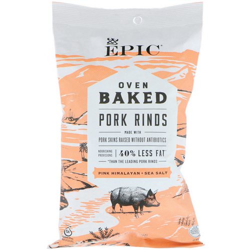 Epic Bar, Oven Baked, Pork Rinds, Pink Himalayan + Sea Salt, 2.5 oz (70 g) فوائد