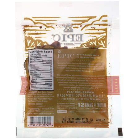 Epic Bar, Traditional Beef Jerky, Spicy, 2.25 oz (64 g):Meat وجبات خفيفة, Jerky